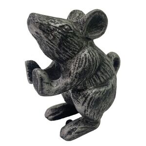 Unbranded Cast Iron Mouse Figurine Small Silver Black Distressed Rustic Decor
